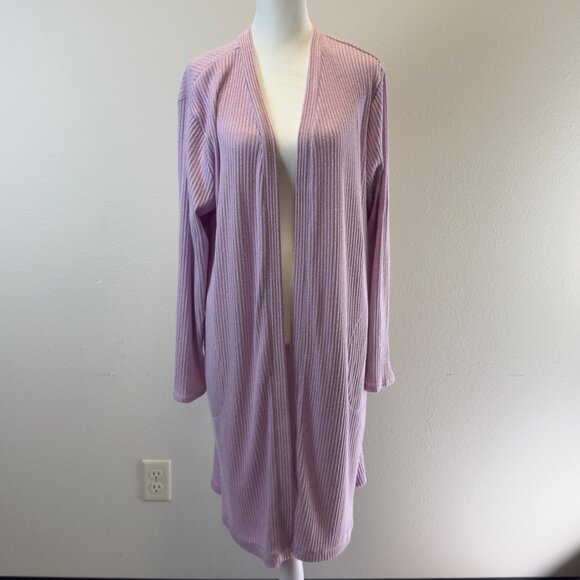 Cuddl Duds Women Lounge Cardigan Medium Open Front Ribbed Solid Lavender Comfort - Picture 1 of 14